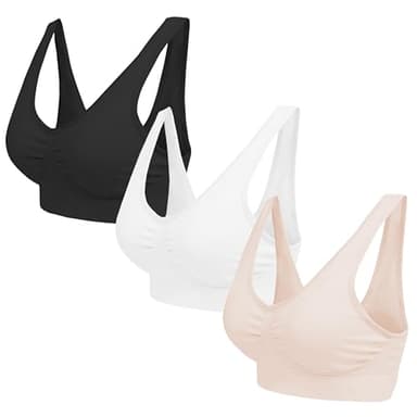 Blu Apparel Multipack Seamless Comfort Bras Sleep Bras Sizes 8-24 Not Padded Wireless (UK, Alpha, L, Regular, Regular, Black/White/Nude 3 Pack)