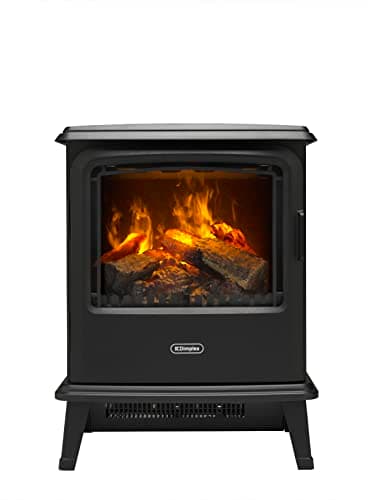 Dimplex Bayport Optimyst Stove Electric Fire, Black Free Standing Electric Fireplace with 3D Flame Technology, LED Flame and Smoke Effect, 2kW Electric Heater, Thermostat, Log Bed and Remote Control