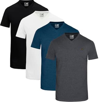 JRC Just Royal Clothing Pack of 4 Mens Short Sleeve V-Neck T-Shirts, Casual Vee Neck Tops (White, Black, Mid Night, Charcoal, 3XL)