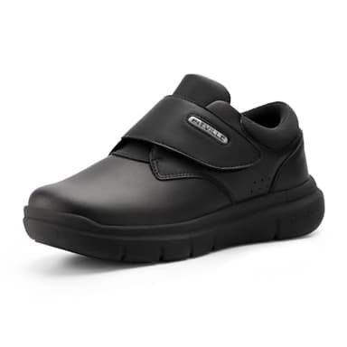 FitVille Men's Extra Wide Fit Diabetic Leather Shoes, Walking Shoes for Edema Swollen Feet Recovery Shoes with Hook & Loop Straps X-Wide 9 UK Black
