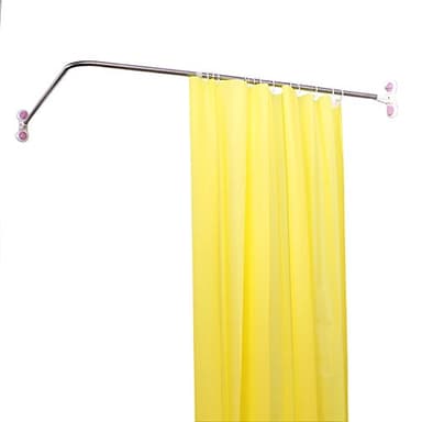 BAOYOUNI Curved Shower Curtain Rod Suction Cups L-Shaped Corner Bath Curtain Rail Bar Metal Expandable Pole 102 x (118-180) cm