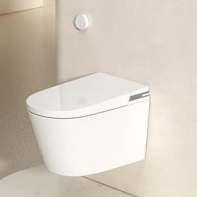 MEJE # T010Q - Intelligent Wall-Hung Toilet,One-Piece Smart Toilet with Bidet Built in,Heated Seat, Auto Flush,Nightlight, Integrated Water Tank, White (Include in-Wall Carrier)