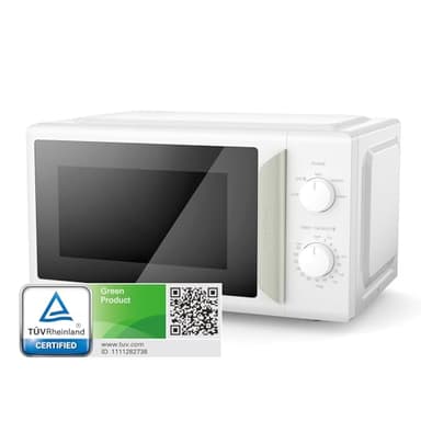 COMFEE' 700W 19L White Mini Microwave Oven, Compact Design, InverTech and Quick Defrost Function, 5 Cooking Power Levels with Kitchen Manual Timer - Mirror Design CMO-MP012ND(GN)