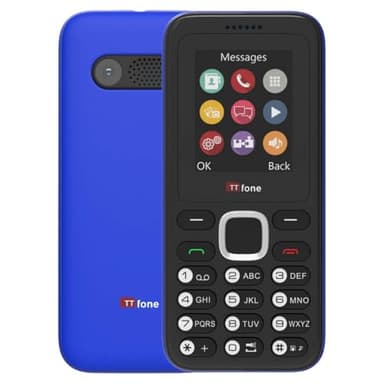 TTfone TT150 Unlocked Basic Mobile Phone UK Sim Free with Bluetooth, Long Battery Life, Dual Sim with camera and games, easy to use, durable and light weight pay as you go (Blue, with USB Cable)