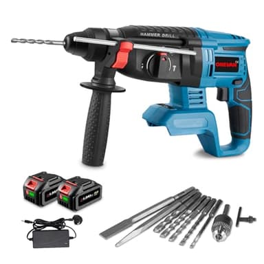 Cordless Electric Hammer Drill - 650W SDS-Plus Heavy Duty Rotary Hammer Drill, 4-Speed Power Tools with Anti-Vibration Handle (Blue)