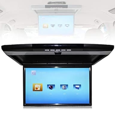 Car Overhead Flip-Down Monitor,17.3 Inch 16:9 Ultra-thin Digital TFT Screen 1080P Video Car Overhead Player Roof Mounted Monitor HDMI USB SD Port IR and FM,Black