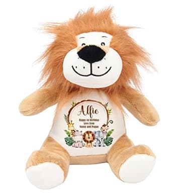 Hoolaroo Personalised Soft Toy Teddy Bear Jungle Design Baby Gift for Boy or Girl Newborn 1st Birthday Present 2nd 3rd 1 year old (Jungle Lion, Small)