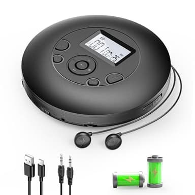 DESOBRY Portable CD Player, 7 Hour Battery Playtime, Compact Discman with Earphone, Hold Lock and Anti-Skip Function, Car CD Player with AUX