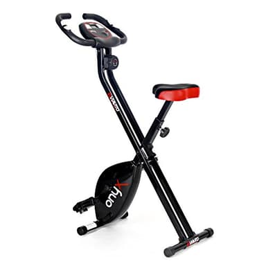 VIAVITO Folding Exercise Bike Onyx Compact Upright Stationary X-Bike Home Indoor Cycling Workout Fitness Equipment, 8 Magnetic Resistance Levels, LCD Display, Pulse Sensors, Comfortable Padded Seat