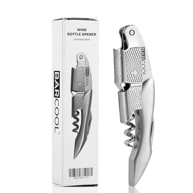 Barcool Professional Wine Opener Stainless Steel | Waiter's Friend All-in-One Corkscrew and Bottle Opener with Double-Hinged Fulcrum & Foil Cutter | Perfect for Sommeliers, Waiters, and Bartenders