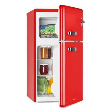 KLARSTEIN Irene - Fridge freezer combination, Retro, Adjustable cooling capacity, 61L, Freezer 25L, Red