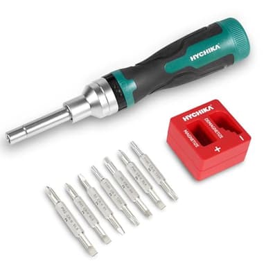 HYCHIKA 16 Piece in 1 Ratchet Screwdriver, Magnetic Ratchet Screwdriver Set All in One, Adjustable Screwdriver Set Multitool with Phillips, Slotted, Torx, Square, Hex bit and Double End Nut Driver