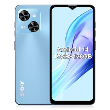 Xgody SIM Free Unlocked Mobile Phone Mate 70, 12GB+128GB/1TB Extension, 6.5" HD+ Display, Android 14 Smartphone, 5500mAh QC, Octa-core, 24MP+8MP Camera, 4G Dual SIM, Face ID, OTG (Blue)