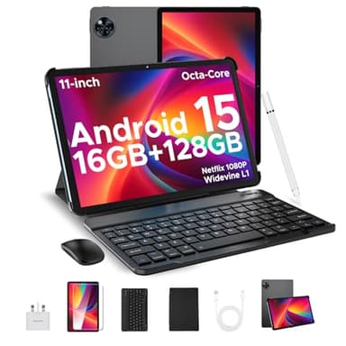 DOOGEE 2025 Newest Android 15 Tablets, U11 11 Inch Tablet,16GB+128GB(TF 2TB), 90 Hz Gaming Tablet,8580mAh,Android Tablets, Netflix 1080P/ 5G WiFi/Widevine L1,Tablet with Keyboard&Mouse&Case&Pen-Black