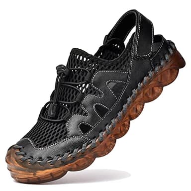 Moudn Mens Sports Sandals Leather Outdoor Hiking Sandals Closed Toe Casual Walking Sandals Summer Beach