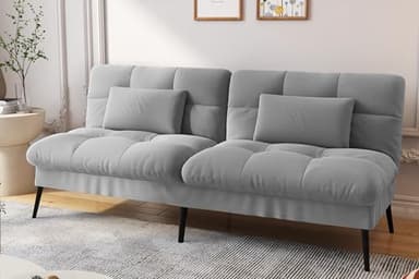 COMHOMA Fabric Sofa Bed 3 Seater Upgraded Frame 5-Gear Back Angle Adjustable Futon Sofa for Living Room, Guest Room