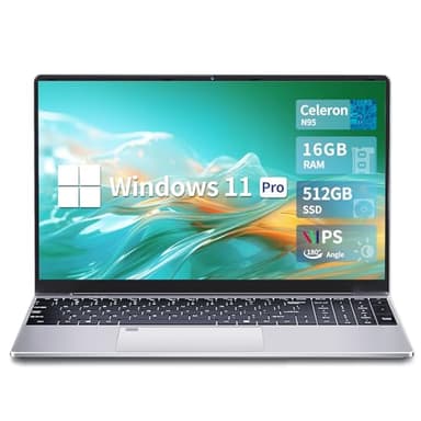Insoluxia 15.6 inch Laptop, 16GB RAM 512GB SSD, 1080P FHD Celeron N95, Touch ID Dual-Band WiFi Notebook, with Mini HDMI, 2xUSB 3.0, Full Size Backlit Keyboard