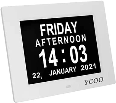 YCOO Dementia Clocks 7 Inches Calendar Clocks Day Date Digital Clock with Large Clear Digits Display, (7 Inches White)