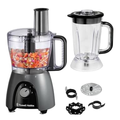 Russell Hobbs Food Processor [Blender/Chopper/Grinder/Vegetable Slicer] Electric Mixer (Kneading, Slicing, Chopping & Shredding, Dishwasher Safe Parts, 900W Peak power) Matte Charcoal 27111