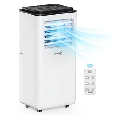 VonHaus Air Conditioner 9000 BTU – Portable Air Conditioning Unit, Dehumidifier Mode, Window Venting Kit, Remote Control, 5 Modes, 2 Speeds, 24hr Timer, LED Display, x4 Wheels, Carry Handle