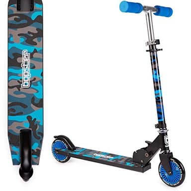 bopster Foldable Scooter for Kids Ages 4+ | Adjustable Height | Lightweight Folding Kids Scooter with Soft Handlebar Grips | 4 Colour Options for Boys Scooter and Girls Scooter - Blue Camo