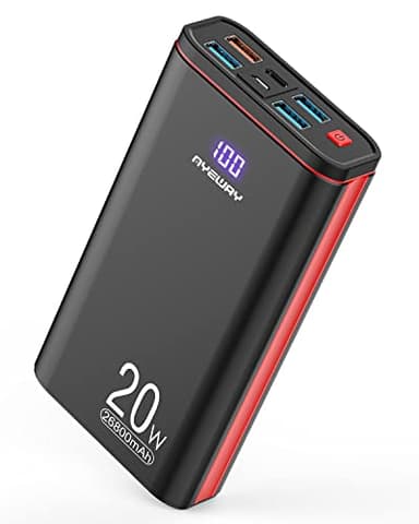 AYEWAY Power Bank 26800mAh USB C Fast Charging Portable Charger PD 20W Battery pack with 5 Outputs & Digital Display,External Backup Phone Charger for iPhone,MacBook,Samsung,Travel,Camping (Black-Red)