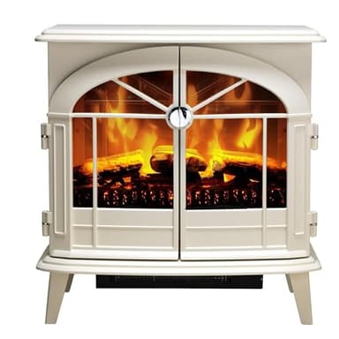 Dimplex Fullerton Optiflame Electric Stove, Large Light Grey Freestanding Electric Fireplace with LED Flame Effect, 2 kW Adjustable Heater, Artificial Log or Coal Fuel Beds and Remote Control