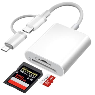 [Apple MFi Certified] SD Card Reader for iPhone iPad, Lightning USB C SD Card Reader for MicroSD/SD, 2 in 1 SD/TF Camera Card Viewer Memory Card Reader for iPhone/iPad/Macbook/Android Samsung/Camera