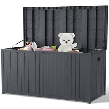 The Fellie 430L Garden Storage Box, Lockable Outdoor Storage Box Waterproof, Large Plastic Garden Storage Box for Garden Tools, Cushions Toys, 125x56x61.5 cm, Grey