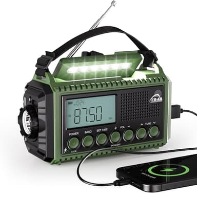 Portable Wind Up Hand Crank and Solar Powered Radio with USB Phone Charger, Emergency Radio with SOS Alarm and Flashlight, AM/FM/SW Radio with 12000mAh Rechargeable Battery for Outdoor