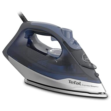 Tefal Express Steam, Steam Iron, 190 g/min Steam Boost, 45 g/min Continuous Steam, 270 ml Water Tank, 2600W Power, Non-Stick Durilium Airglide Soleplate, Auto Shut Off, Blue and Grey, FV2882