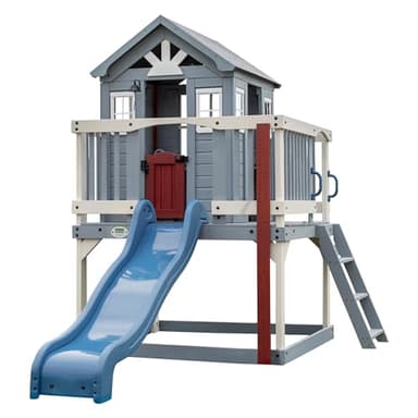 Backyard Discovery Beacon Heights Elevated Playhouse | Outdoor Wooden House for Kids, Children Play Equipment for Outdoors, 6ft Wave Slide, Flat Ladder Access For Safe Climbing | 100% Cedar Wood