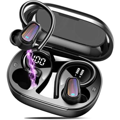 OYIB Wireless Earbuds Sport, Mini Bluetooth 5.4 Headphones with 4 ENC Mic, 50H Playtime Wireless Headphones with Earhooks, LED Display, IP7 Waterproof Earphones for Running/Gym, Deep Black