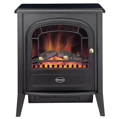 Dimplex Club Optiflame Electric Stove, Matt Black Free Standing Electric Fireplace with Artificial Logs, LED Flame Effect, 2kW Adjustable Fan Heater and Remote Control