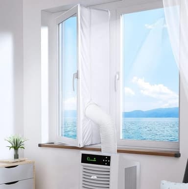 KALAHOL 500CM Air Conditioner Window Kit, Portable Anti-Mosquito with Zip and Adhesive Fastener, Waterproof Wind Resistant No Drilling Window Kit for Portable Air Conditioner - Easy to Install