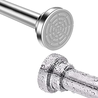 Extendable Shower Curtain Pole 120-215CM(47"-84") Stainless Steel No Drill Curtain Pole,Kongming Door Shower Curtain Rail Tension Rod,Non-Slip,Never Rust,Never Collapse for Wardrobe Curtain Kitchen