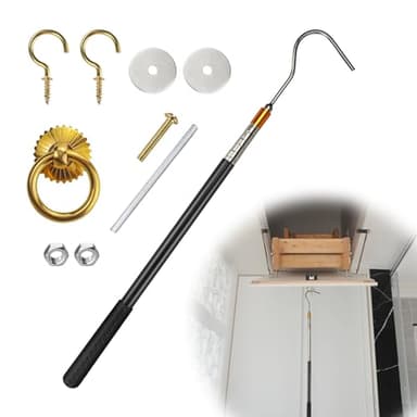 Loft Ladder Pole with Hook - Scalable Loft Ladder Pole Kit, Loft Hatch Pole, Loft Ladders Pull Down Hook Pole Set, Attic Ladder Pull Hook Tool for Home Hotel Apartment ﻿