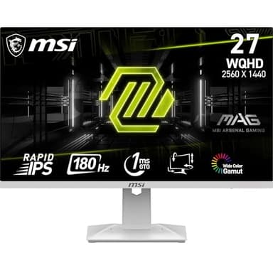 MSI MAG 274QRFW 27 Inch WQHD Gaming Monitor - 2560 x 1440 Rapid IPS Panel, 180 Hz - 1ms GtG, 123percentage sRGB Colour Gamut, Frameless Design, DisplayHDR 400 - DisplayPort 14a, HDMI 20b