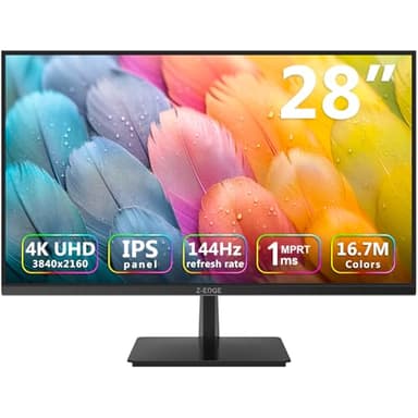 Z-Edge 28 Inch 4K Gaming Monitor 144Hz UHD IPS Panel 3840x2160 1ms MPRT, 300 cd/m² Brightness, FreeSync, HDR10, Ultra-Thin Bezel, DP 1.4 & HDMI 2.1, VESA Mountable, Black