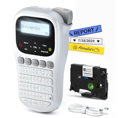 Label Maker Machine, H1100 Label Printer Handheld Portable Label Maker with Backlit LCD One-Touch Key, Inkless Labeling Machine with 12mm Laminated-Tape, Label Makers for Office Home Use