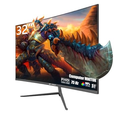 CRUA 32 Inch Curved Computer Monitor, Ultra-Thin Zero Frame, 75Hz/100HZ FHD 1920x1080p Desktop Monitor, Business Computer Monitors HDMI/VGA, Home Office Business PC Monitor(VESA100*100)
