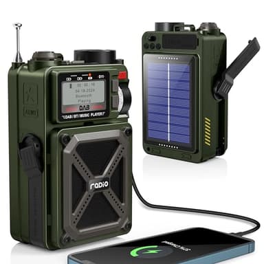 Portable DAB/DAB+ & FM Radio with Bluetooth 5.3, Solar Radio, 4000mAh Emergency Wind up Radio, Rechargeable Hand Crank Radio with SOS, Flashlight, Earphone Jack, SD Card, USB, White Noise