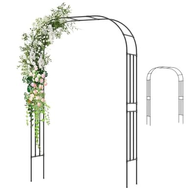 TANGZON 2.2M/2.3M/2.5M Garden Arch, Heavy Duty Metal Roses Vines Climbing Plants Support Archway, Outdoor Patio Yard Lawn Arches Arbour Trellis for Wedding Party Decoration (158 x 42 x 245 cm)