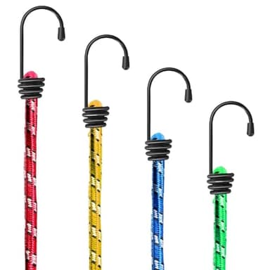 SOL 4pk Long Bungee Cords with Hooks – 75cm Strong Elastic Straps for Securing Loads, Durable, Weather-Resistant, Stretchable Bungees for Outdoor, Camping, Truck, Motorcycle & Bike Use