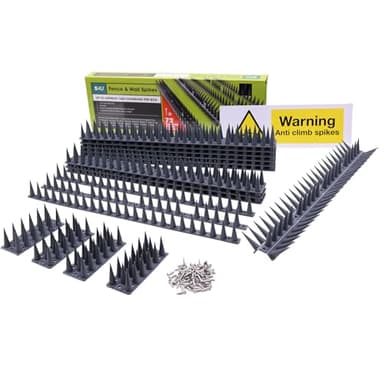 Fence Wall Spikes 12pcs Garden Tall Bird Spikes Cat Pigeon Deterrent Coverage between 5.3m to 15.90m Per Box Anti Climb 44 x 4.3 x 3.8cm Warning Sign Included & Screws (Grey)