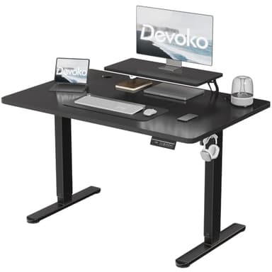 Devoko 140×60cm Electric Height Adjustable Desk, with Monitor Stand, Computer Desk, with 2 Height Memory Functions, for Bedroom, Study, Office,(Black)