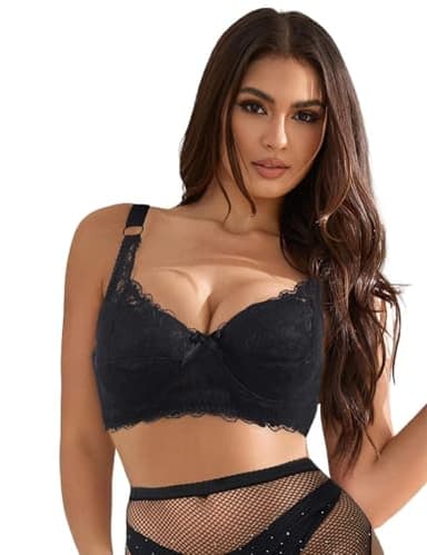 ohyeahlady Push Up Lace Bra Plus Size Bras for Women Wide Straps Comfort Padded Underwire Bras Adjustable Balcony Bra Black 44DD
