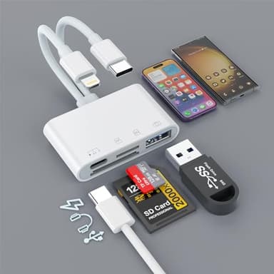 4 in 2 SD Card Reader for iPhone/iPad, USB C/Lightning to Micro SD/SD Card Adapter with SD MicroSD Type-C USB 4 Slots, Camera Card Viewer Memory Card Reader for iPhone/iPad/Android/Camera