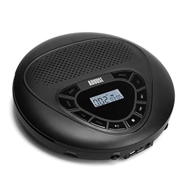 Portable Rechargeable CD Player - August SE10 - Discman Music Player with Anti-Shock Speaker Anti-skid Portable MP3 CD Player with LCD Disc/Disc/Micro SD/EQ/AUX Cable for