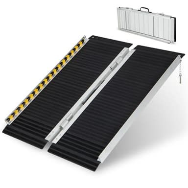 COSTWAY 3FT/4FT/5FT/6FT Wheelchair Ramp, Folding Portable Aluminum Ramp with Transition Plate and Reflective Warning Stickers, Non-Slip Threshold Ramp for Home, Steps & Stairs, 272kg Capacity (3FT)